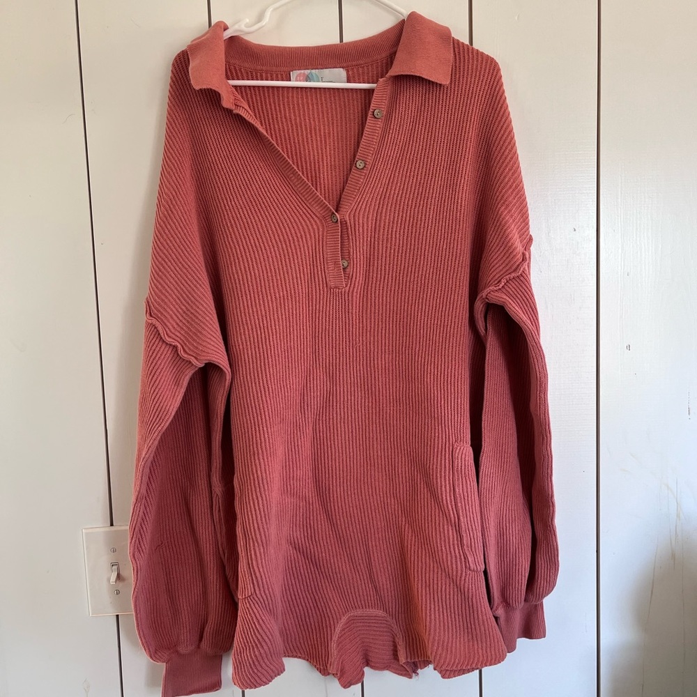 Free people pink ribbed romper size large